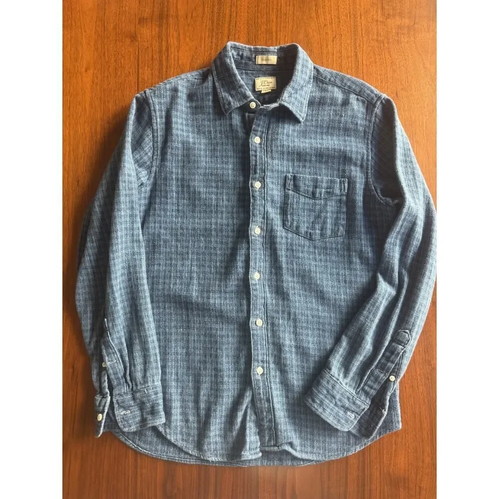 J.Crew Men's Classic Fit Blue Knit Button-Down - Size M